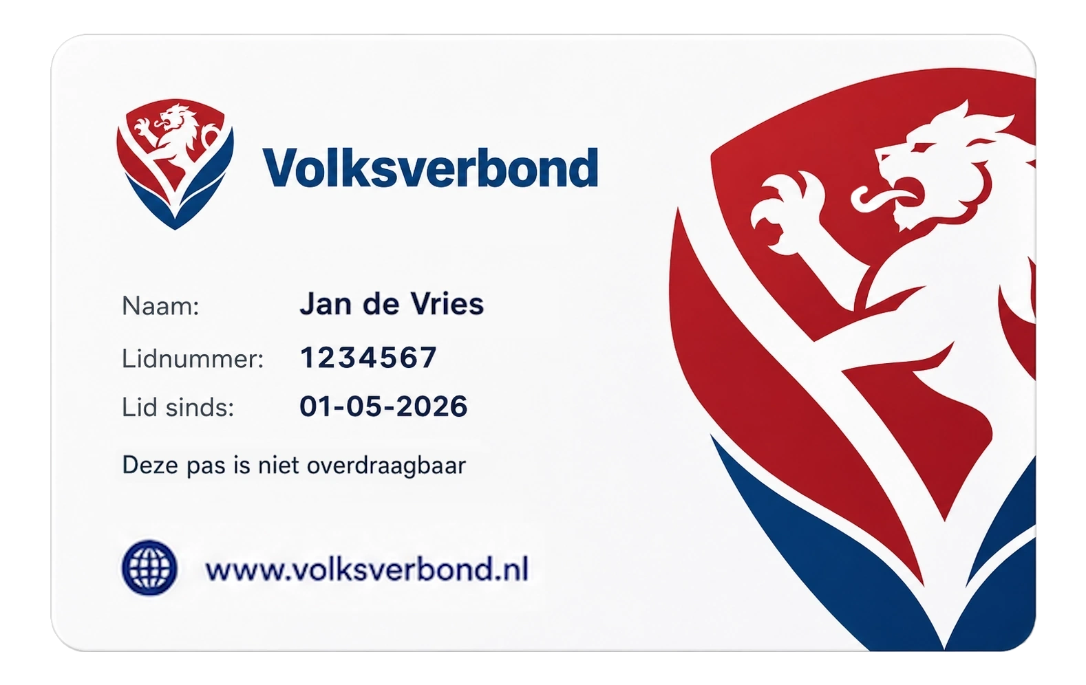 Voorbeeld van de Volksverbond ledenpas